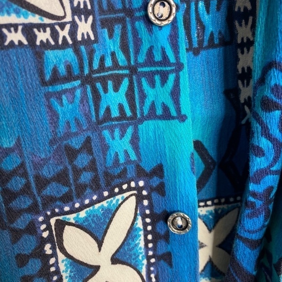 Hukilau Fashions Retro Vintage 70s Hawaiian Shirt ~ Size Small Blue Palm Floral - Picture 6 of 10